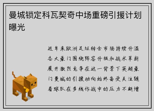曼城锁定科瓦契奇中场重磅引援计划曝光 曼城锁定科瓦契奇中场重磅引援计划曝光